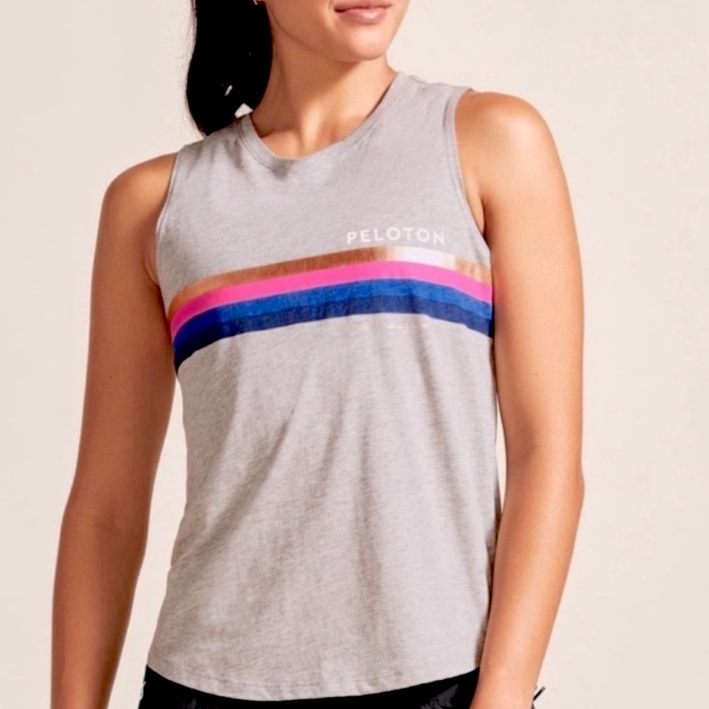 Peloton Holiday Stripes Gray Muscle Tank Top XS